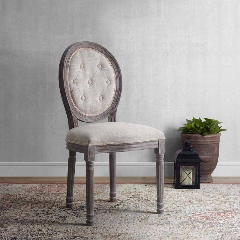 Chateau Comfort Beige Upholstered Dining Side Chair with Weathered Wood