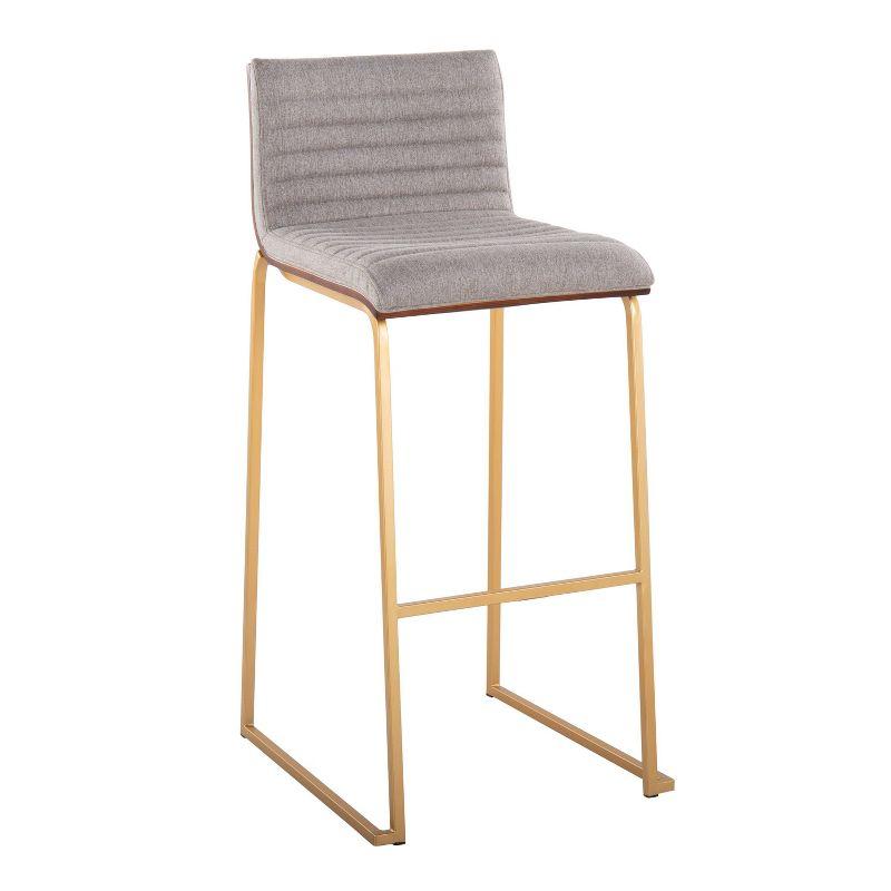 LumiSource Set of 2 Mason Mara Barstools Gold/Walnut/Gray: Upholstered, Fixed Height, Metal Frame