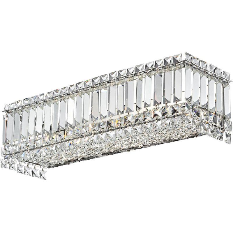 Possini Euro Design Crystal Columns Modern Wall Light Chrome 23" Light Bar Fixture for Bedroom Bathroom Vanity Reading Living Room Hallway House Home