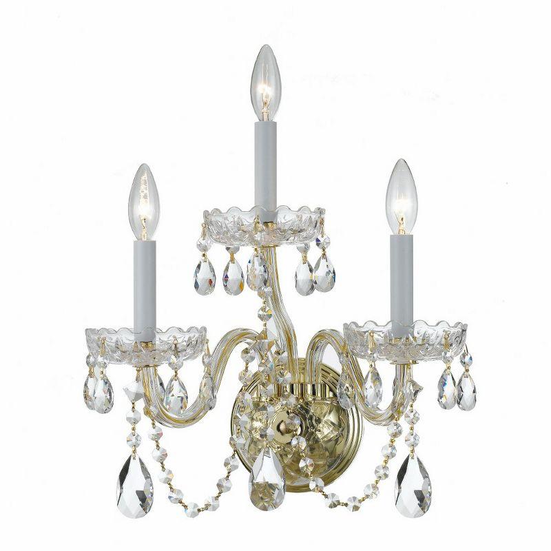 Polished Brass 3-Light Sconce with Clear Hand Cut Crystals