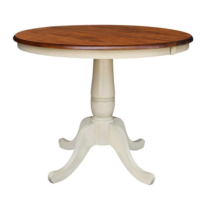 Farmhouse Almond and Espresso 36" Round Extendable Wood Dining Table