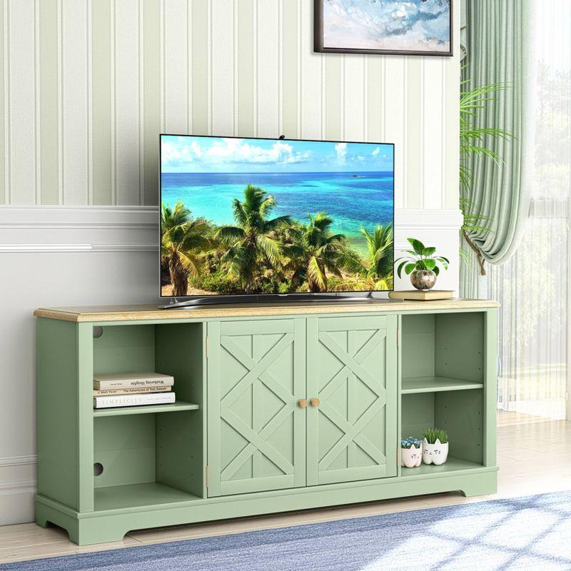 Coastal Farmhouse 70" Weathered Green TV Stand with Cabinet