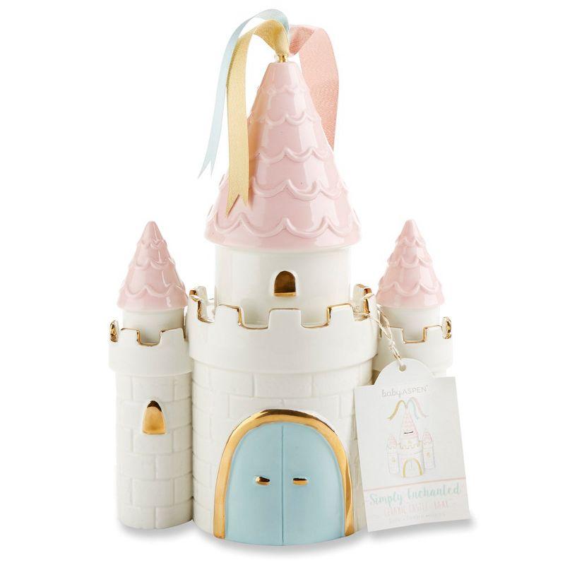 Enchanted Pink and Gold Castle Porcelain Piggy Bank