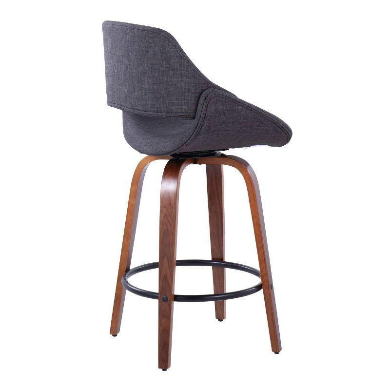 Set of 2 Fabrico Counter Height Barstools Walnut/Charcoal/Black - LumiSource: Mid-Century Modern Swivel, Upholstered