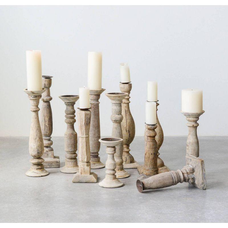 Storied Home 6pc Found Wood and Metal Pillar Candle Holder Set Natural: Rustic Candlestick Holders, Fits Taper Candles