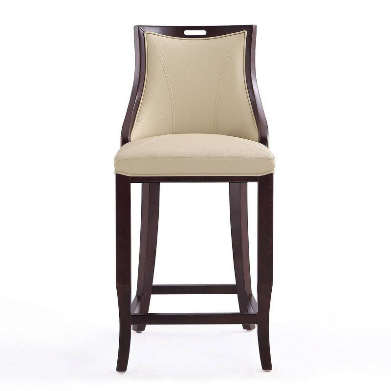 Manhattan Comfort Set of 2 Emperor Upholstered Beech Wood Faux Leather Barstools Cream: With Backs, Fixed Height 27"