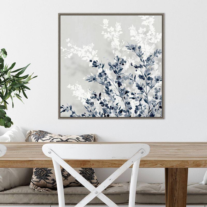 Amanti Art 22"x22" Blue Spring I by Isabelle Z Framed Canvas Wall Art Gray Wash: Modern Abstract Botanical Decor