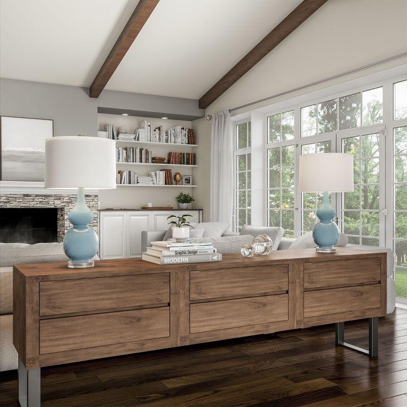 Lavish Home Set of 2 Ceramic Table Lamps - Double Gourd Vintage Style Lights for Bedroom, Living Room, or Office with Efficient LED Bulbs, Blue