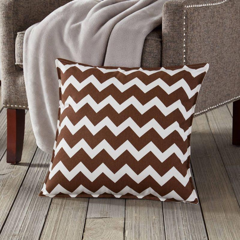 Brown and White Chevron Cotton Canvas Throw Pillow 20" x 20"