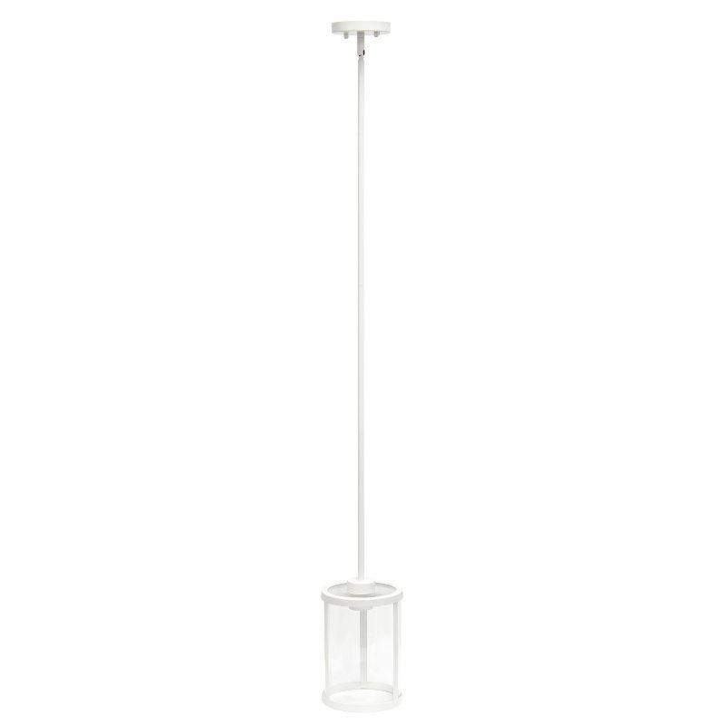 1-Light 9.25" Modern Farmhouse Adjustable Hanging Cylindrical Clear Glass Pendant Fixture with Metal Accent White - Lalia Home: UL Listed