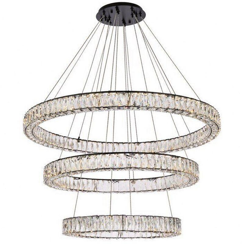 Monroe Black Triple Ring Crystal LED Chandelier