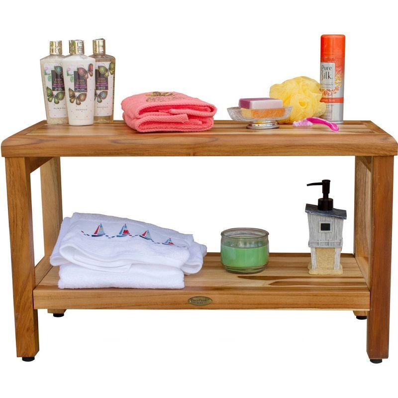 30" Eleganto ED1000 Wide Teak Shower Bench with Shelf - EcoDecors: Bathroom Stool, Rectangular, Water Resistant