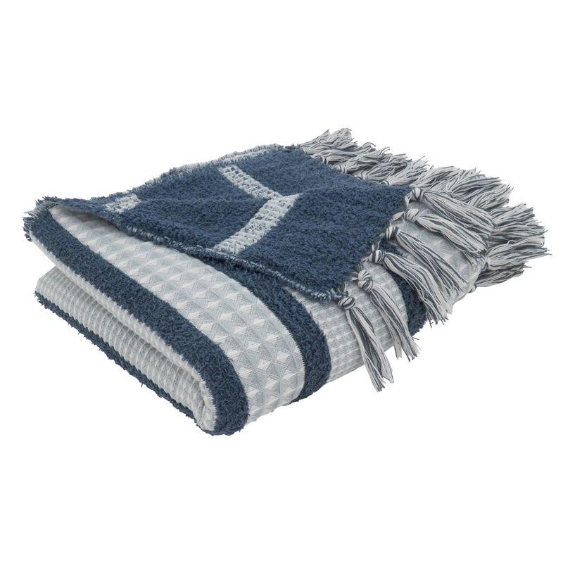 Saro Lifestyle Waffle Weave Reversible Throw Blanket, Navy Blue, 50x60 inches