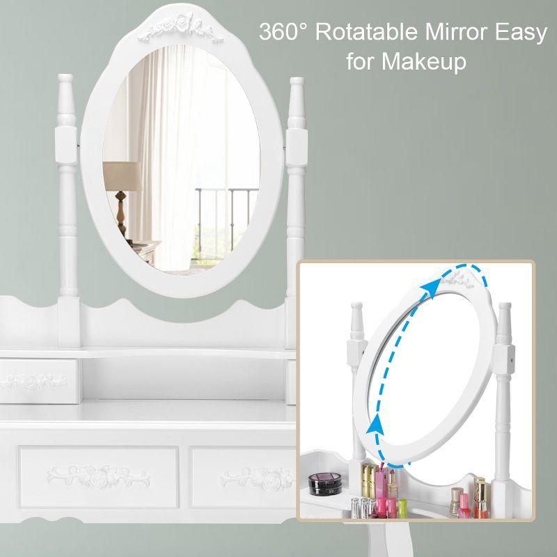 Costway Vanity Wood Makeup Dressing Table Stool Jewelry Desk 4 White