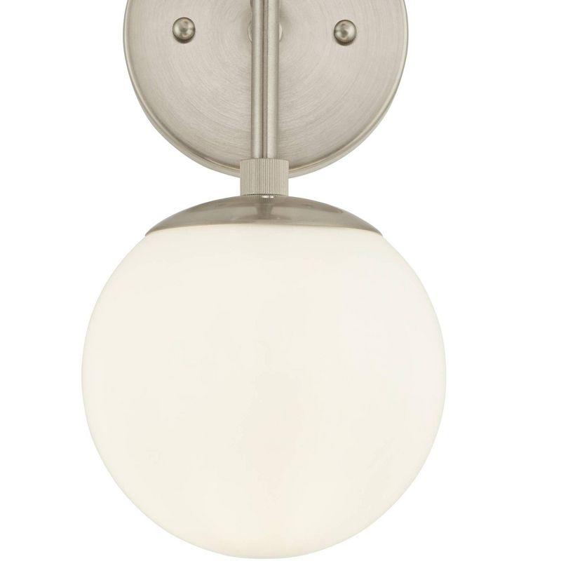 Possini Euro Design Oso Mid Century Modern Wall Light Sconce Brushed Nickel 6" 2-Light Fixture Opal Glass for Bedroom Bathroom Vanity Living Room Home