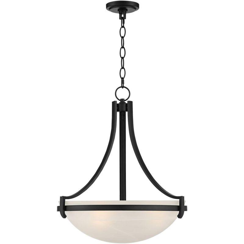 Regency Hill Black Metal Pendant Chandelier 20" Wide Modern Marbleized Glass Bowl Shade Fixture Dining Room House Foyer Entryway