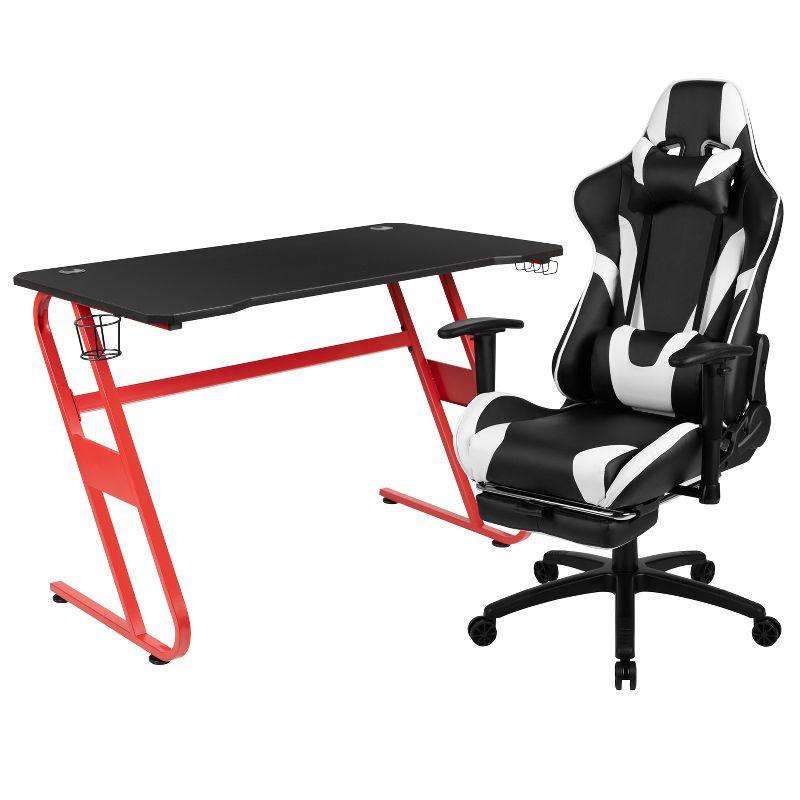 Red and Black Gaming Desk with Reclining Chair Set