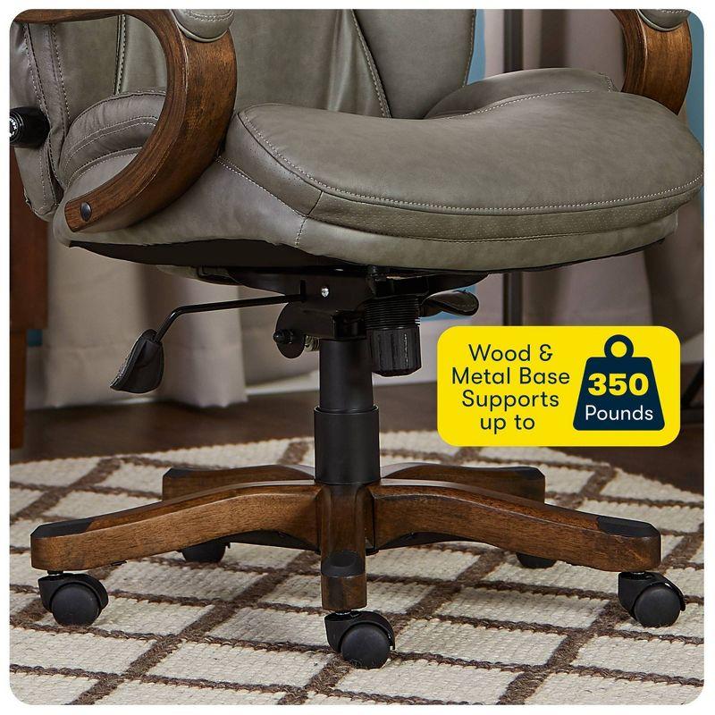 Big and Tall Executive Office Chair with Upgraded Wood Accents Mindset Gray - Serta: Bonded Leather, 350lb Capacity