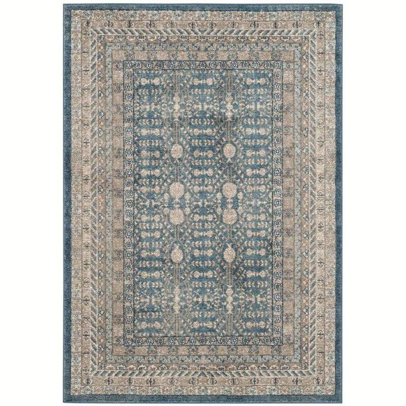 Blue and Beige Rectangular Synthetic Area Rug