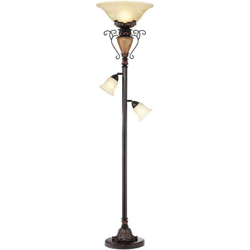 Regency Bronze Crackle Torchiere Floor Lamp with Adjustable Side Lights