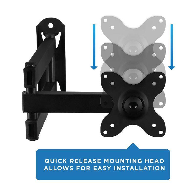 Mount-It! Small TV Monitor Wall Mount Arm Fits 19 - 27 Inch Display Screens, 75 & 100 VESA & RV Compatible, Tilts and Swivels Holds up to 40 Pounds