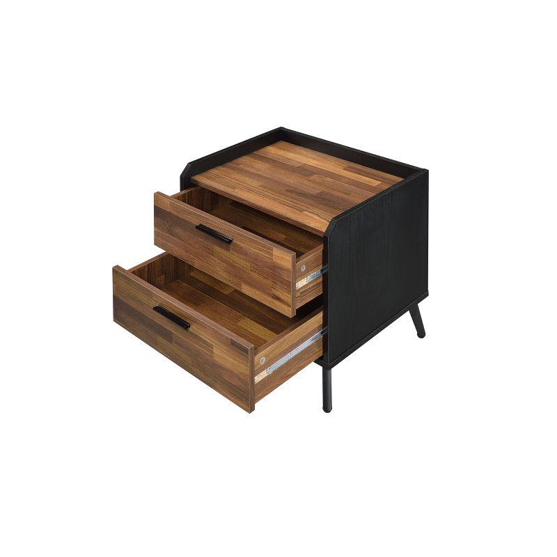 20" Jiranty Accent Table Walnut/Black Finish - Acme Furniture: Industrial Design, 2 Drawers, Metal Legs