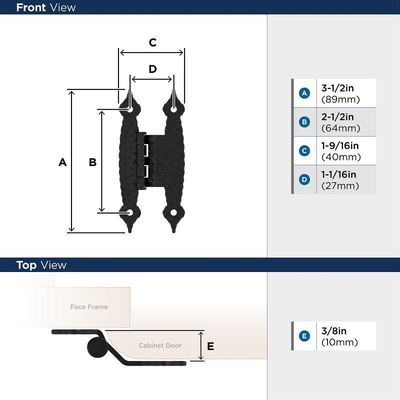 Amerock 3/8in (10mm) Offset Non-Self Closing Face Mount Colonial Black Cabinet Hinge - 1 Pair