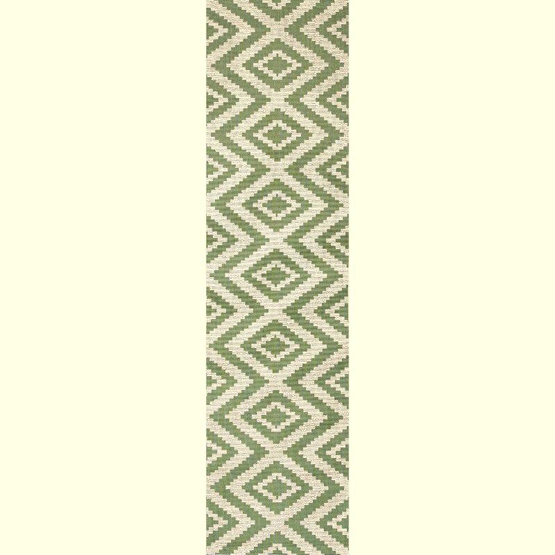 2'x10' Sintra Diamond  Indoor/Outdoor Runner Rug, Green/Cream - JONATHAN Y