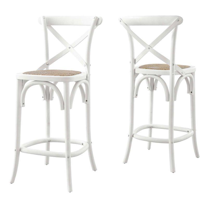 Modern Farmhouse Elm and Rattan White Counter Stool