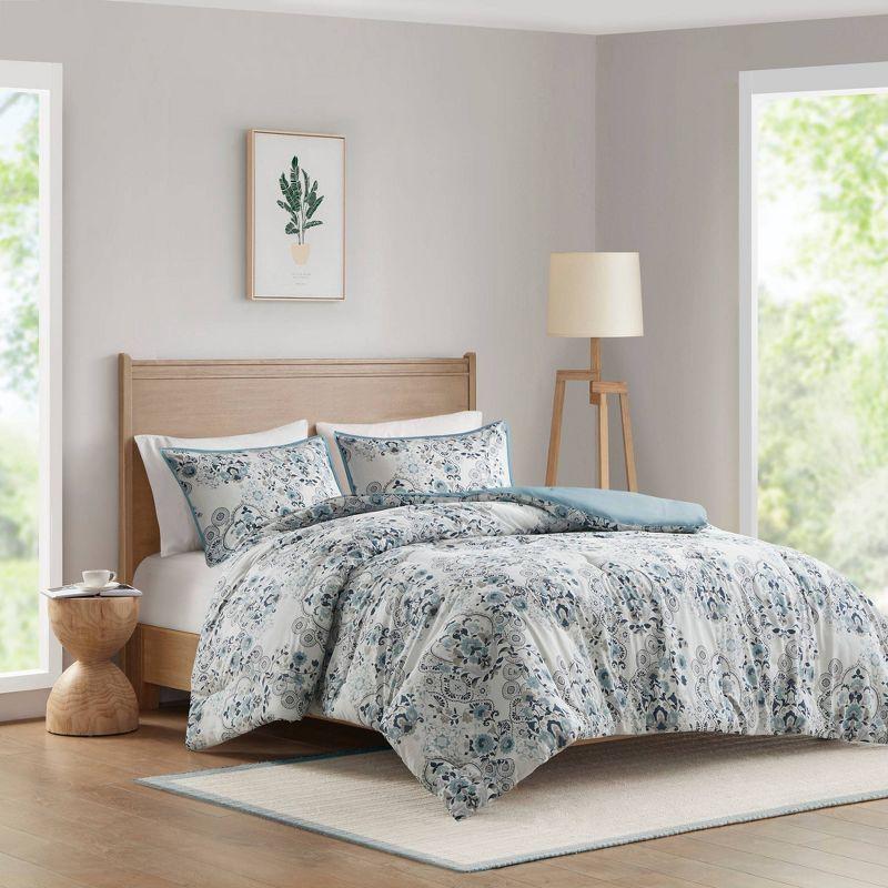 Brielle 3 Piece Floral Printed Cotton Comforter Set