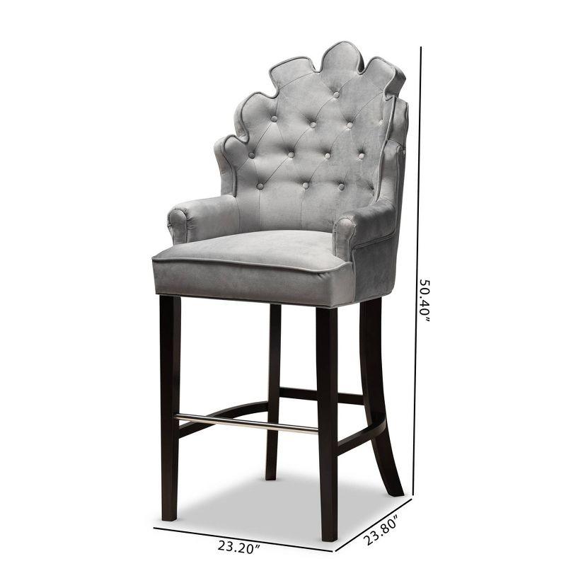 2pc Chloe Velvet Upholstered and Wood Barstool Set Dark Gray - Baxton Studio