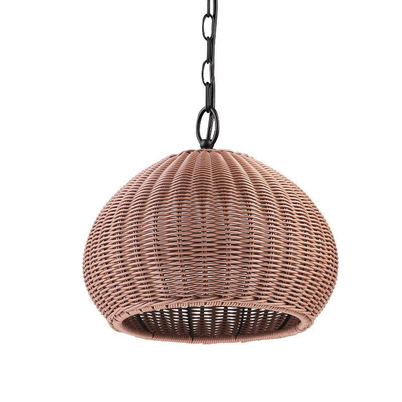 Novogratz x Globe Salvador 1-Light Plastic Rattan Shade Outdoor Plug-In Pendant - Globe Electric: ETL Listed, Metal Body, No Switch