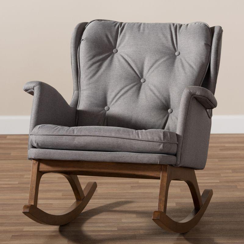 Maggie Mid Century Modern Rocking Chair: Upholstered, Walnut Finish - Baxton Studio