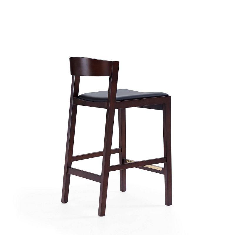 Manhattan Comfort Set of 2 Klismos Upholstered Beech Wood Counter Height Barstools Black: Faux Leather, Semi-Gloss Finish, Footrest