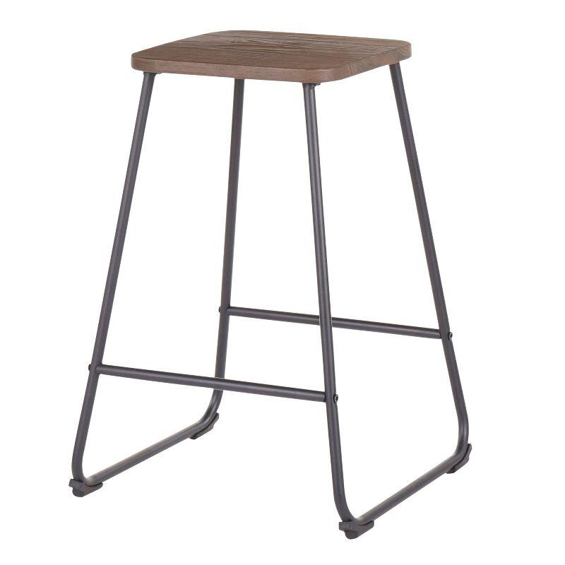 LumiSource Set of 2 Zac Industrial Counter Height Barstools Espresso: Metal Frame, Square Seat, Fixed 24" Height