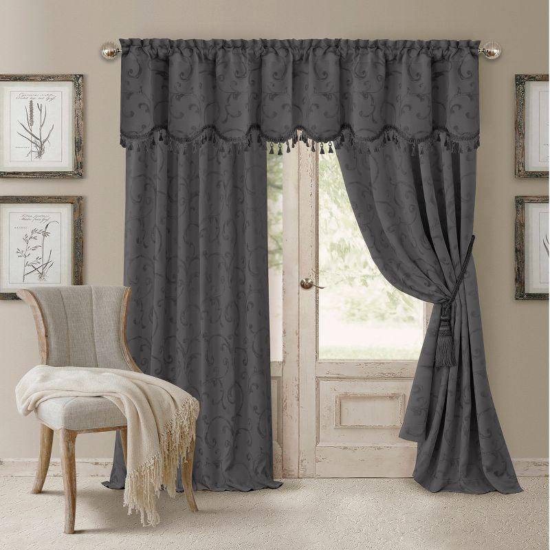 Mia Jacquard Scroll Blackout Window Curtain Panel - 52" x 84" - Gray - Elrene Home Fashions
