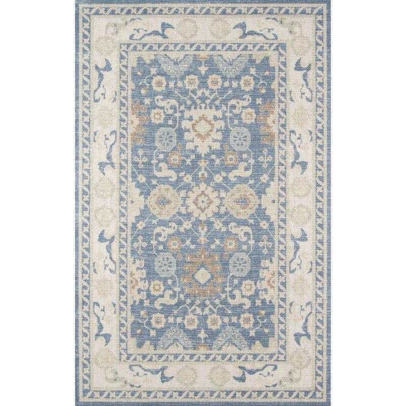Momeni 6'6"x9' Anatolia Kylee Medallion Machine Loomed Area Rug Light Blue: Wool & Nylon, Low Pile, Indoor Use