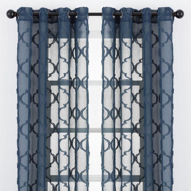 Chanasya 2pk Moroccan Embroidered Grommet Textured Sheer Window Curtain Panels - Set of 2 - 52 x 63 Inches Long - Dark Blue