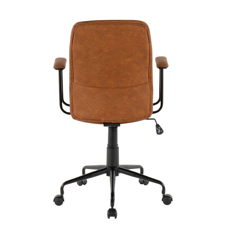 LumiSource Fredrick Contemporary Office Chair Faux Leather Brown: Swivel, Adjustable, Metal Frame, Fixed Arms