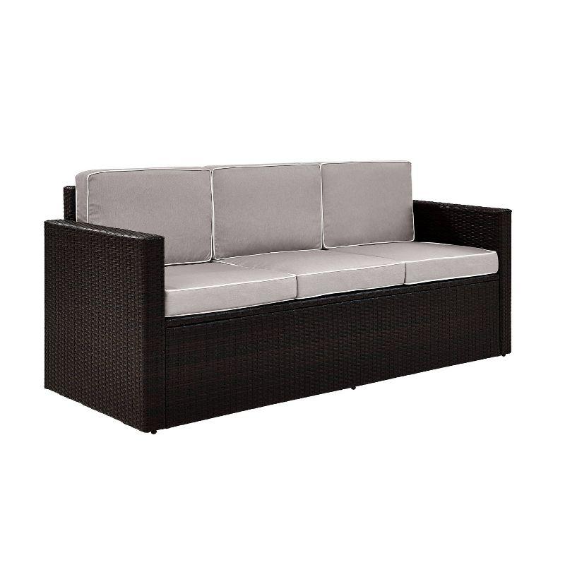 Palm Harbor Outdoor Wicker Sofa In Brown with Gray Cushions - Crosley: All-Weather, Fade-Resistant Patio Furniture