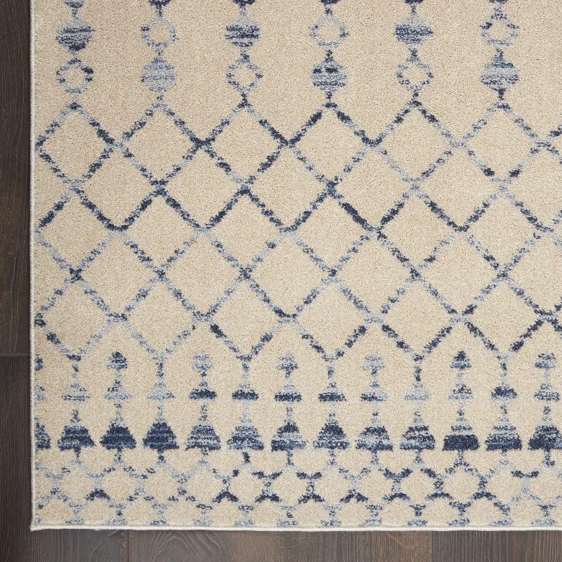 Beige Blue Geometric Hand-knotted Synthetic Rug, 5' x 7'