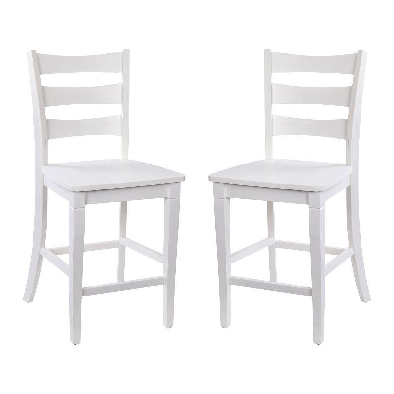Merrick Lane Set of Two Classic Wooden Ladderback Counter Height Barstools with Solid Wood Seats in Antique White Wash