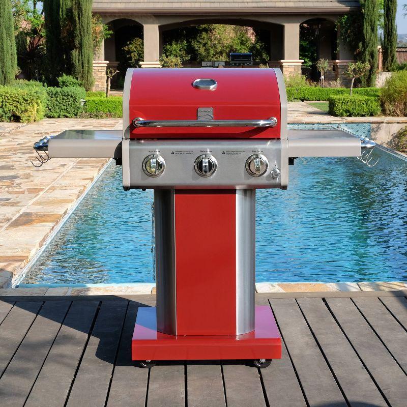 Kenmore 3-Burner Propane Gas Grill with Foldable Side Tables for Outdoor BBQ