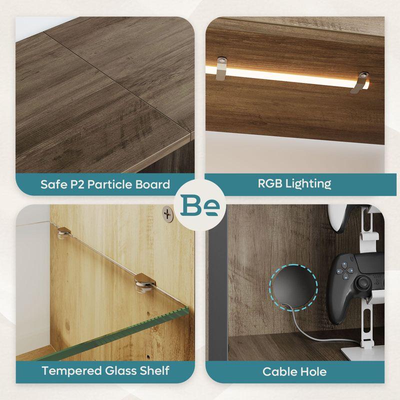 Bestier TV Stand for TVs up to 70" with LED Light, Entertainment Center for PS5 with Shelves, Wash Grey