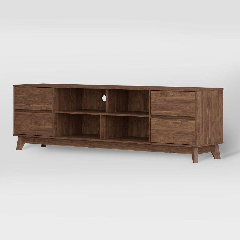 Hollywood Wood Grain TV Stand for TVs up to 85" with Drawers Brown - CorLiving: Mid-Century Modern Media Console