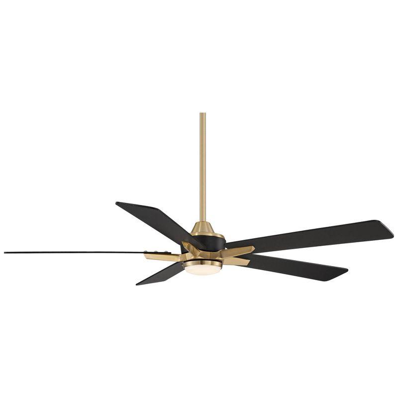 52" Casa Vieja Modern Indoor Outdoor Ceiling Fan with Dimmable LED Light Remote Control Soft Brass Black Damp Rated for Patio Exterior House Porch