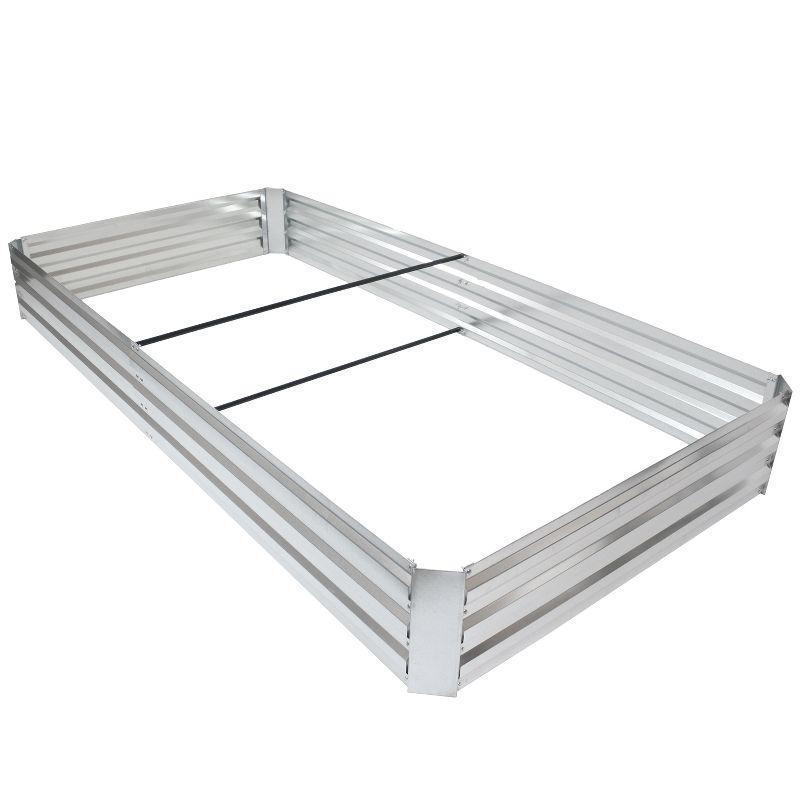 Sunnydaze Galvanized Steel Rectangle Raised Garden Bed - 4' x 8' - Silver