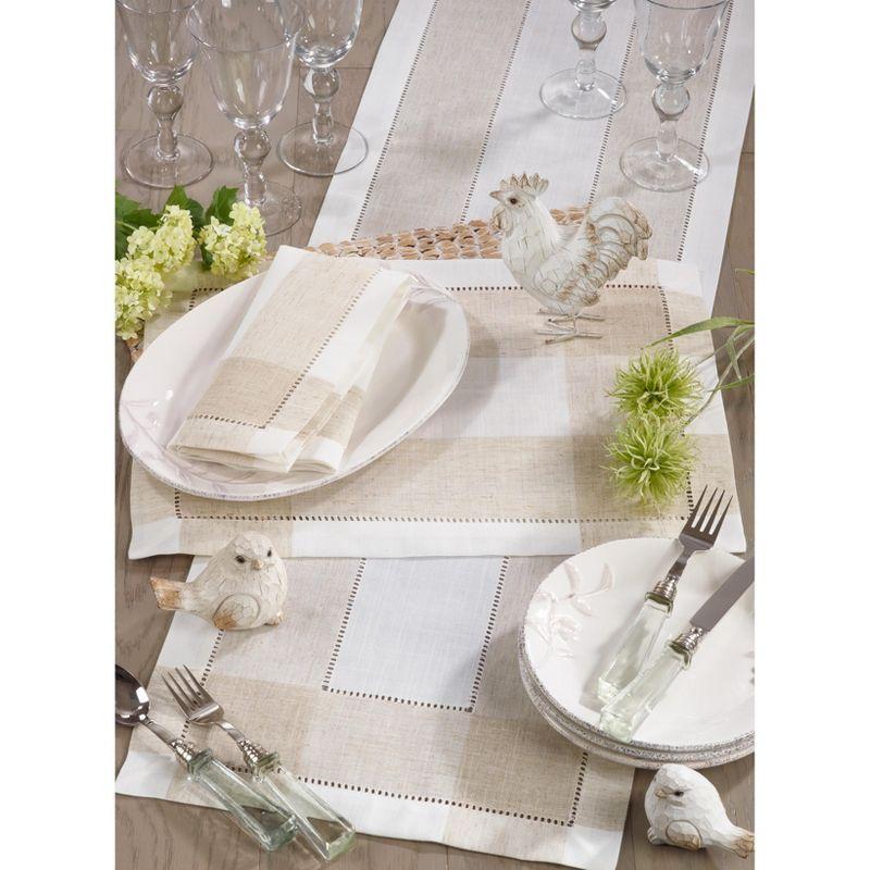 Ivory and Beige Hemstitch Polyester Table Runner