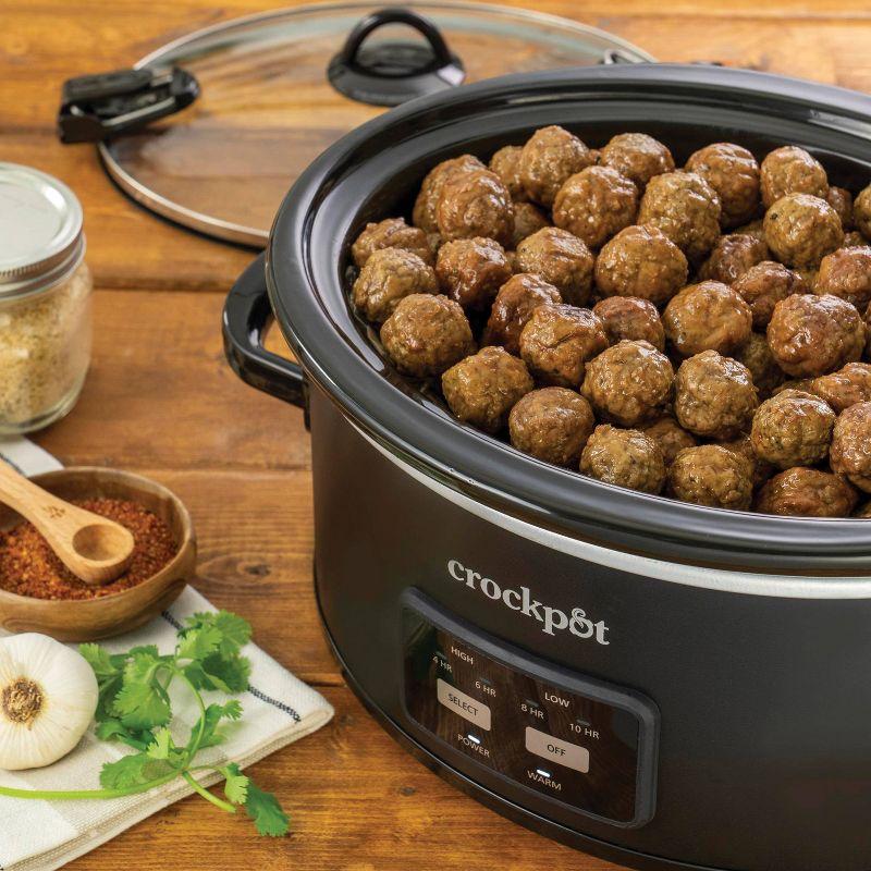 Crock-Pot 6qt Cook & Carry One Touch Programmable Slow Cooker Matte Black: Locking Lid, Removable Stoneware Pot