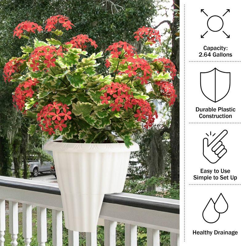 Pure Garden Railing Planter Flower Box: No Assembly, Fits 3-3.75" Railings, Lightweight Plastic